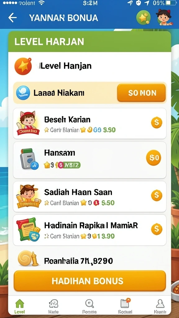 Menu permainan yang lengkap dan mudah dijelajahi.